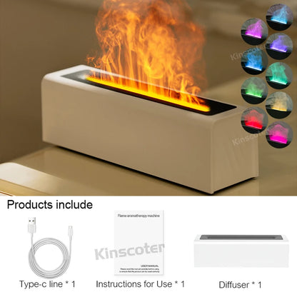 KINSCOTER Essential Oil Aroma Diffuser Flame Air Humidifier Ultrasonic Cool Mist Difusor with RGB Realistic Fire Night Light